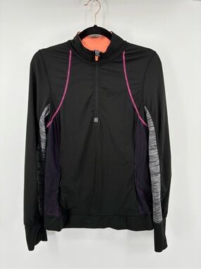 Women's Black Active Half-Zip Jacket with Pink Trim